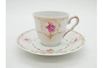 フランス　LIMOGES(リモージュ)　Georges Boyer(ジョルジュ ボワイエ)　気品漂うコーヒーカップ&ソーサー5客セット(C&S、バラ、薔薇、ローズ、磁器、金彩、洋食器)(R-078521)