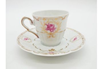 フランス　LIMOGES(リモージュ)　Georges Boyer(ジョルジュ ボワイエ)　気品漂うコーヒーカップ&ソーサー5客セット(C&S、バラ、薔薇、ローズ、磁器、金彩、洋食器)(R-078521)