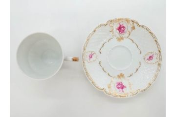 フランス　LIMOGES(リモージュ)　Georges Boyer(ジョルジュ ボワイエ)　気品漂うコーヒーカップ&ソーサー5客セット(C&S、バラ、薔薇、ローズ、磁器、金彩、洋食器)(R-078521)
