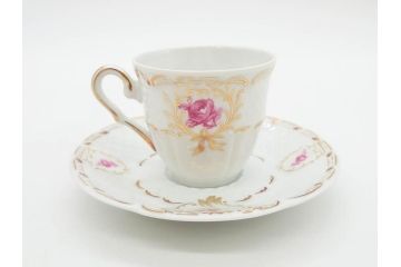 フランス　LIMOGES(リモージュ)　Georges Boyer(ジョルジュ ボワイエ)　気品漂うコーヒーカップ&ソーサー5客セット(C&S、バラ、薔薇、ローズ、磁器、金彩、洋食器)(R-078521)