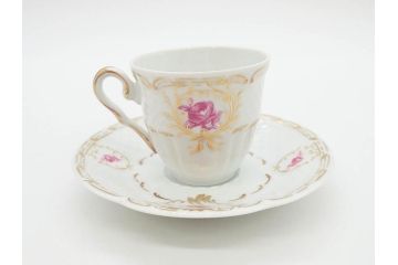 フランス　LIMOGES(リモージュ)　Georges Boyer(ジョルジュ ボワイエ)　気品漂うコーヒーカップ&ソーサー5客セット(C&S、バラ、薔薇、ローズ、磁器、金彩、洋食器)(R-078521)