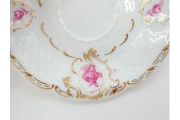 フランス　LIMOGES(リモージュ)　Georges Boyer(ジョルジュ ボワイエ)　気品漂うコーヒーカップ&ソーサー4客セット(C&S、バラ、薔薇、ローズ、磁器、金彩、洋食器)(R-078522)