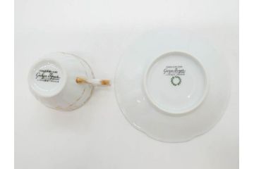 フランス　LIMOGES(リモージュ)　Georges Boyer(ジョルジュ ボワイエ)　気品漂うコーヒーカップ&ソーサー4客セット(C&S、バラ、薔薇、ローズ、磁器、金彩、洋食器)(R-078522)