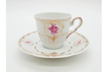 フランス　LIMOGES(リモージュ)　Georges Boyer(ジョルジュ ボワイエ)　気品漂うコーヒーカップ&ソーサー4客セット(C&S、バラ、薔薇、ローズ、磁器、金彩、洋食器)(R-078522)