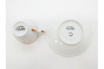 フランス　LIMOGES(リモージュ)　Georges Boyer(ジョルジュ ボワイエ)　気品漂うコーヒーカップ&ソーサー4客セット(C&S、バラ、薔薇、ローズ、磁器、金彩、洋食器)(R-078522)