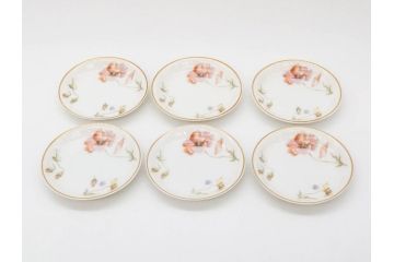 オールドノリタケ　NORITAKE　三越　ヤジロベー印　柔らかい色彩の花のデザインが可愛らしいミニプレート6枚セット(花、フラワー、小皿、豆皿、磁器、洋食器)(R-078524)