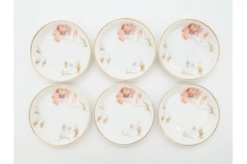 オールドノリタケ　NORITAKE　三越　ヤジロベー印　柔らかい色彩の花のデザインが可愛らしいミニプレート6枚セット(花、フラワー、小皿、豆皿、磁器、洋食器)(R-078524)