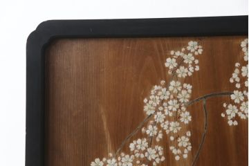 和製アンティーク　日本画　伊藤王作　木製　和の空間づくりにおすすめな桜が大胆に描かれた衝立(つい立て、衝い立て、パーテーション、仕切り)(R-078576)