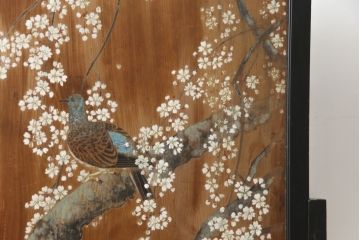 和製アンティーク　日本画　伊藤王作　木製　和の空間づくりにおすすめな桜が大胆に描かれた衝立(つい立て、衝い立て、パーテーション、仕切り)(R-078576)