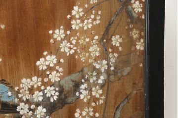 和製アンティーク　日本画　伊藤王作　木製　和の空間づくりにおすすめな桜が大胆に描かれた衝立(つい立て、衝い立て、パーテーション、仕切り)(R-078576)