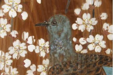 和製アンティーク　日本画　伊藤王作　木製　和の空間づくりにおすすめな桜が大胆に描かれた衝立(つい立て、衝い立て、パーテーション、仕切り)(R-078576)