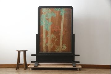 和製アンティーク　日本画　伊藤王作　木製　和の空間づくりにおすすめな桜が大胆に描かれた衝立(つい立て、衝い立て、パーテーション、仕切り)(R-078576)