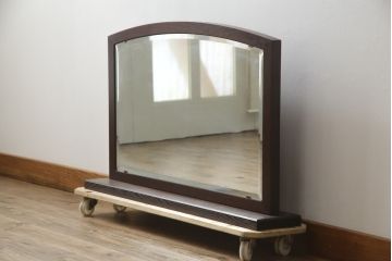 中古　美品　国産　民芸家具　落ち着いた色味が魅力的な漆塗りの卓上ミラー(置き鏡、スタンドミラー)(R-078584)