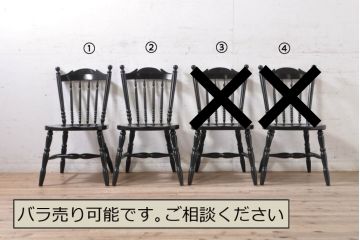 和製ビンテージ　松本民芸家具　#16型スピンドルチェア　ゆったりと座れるダイニングチェア2脚セット(板座チェア、椅子、イス、ヴィンテージ)(定価2脚で約20万円)(R-078592)
