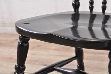 和製ビンテージ　松本民芸家具　#16型スピンドルチェア　ゆったりと座れるダイニングチェア2脚セット(板座チェア、椅子、イス、ヴィンテージ)(定価2脚で約20万円)(R-078592)