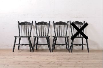 和製ビンテージ　松本民芸家具　#16型スピンドルチェア　ゆったりと座れるダイニングチェア3脚セット(板座チェア、椅子、イス、ヴィンテージ)(定価3脚で約30万円)(R-078593)