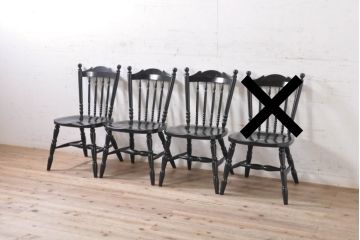 和製ビンテージ　松本民芸家具　#16型スピンドルチェア　ゆったりと座れるダイニングチェア3脚セット(板座チェア、椅子、イス、ヴィンテージ)(定価3脚で約30万円)(R-078594)
