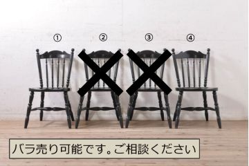 和製ビンテージ　松本民芸家具　#16型スピンドルチェア　ゆったりと座れるダイニングチェア2脚セット(板座チェア、椅子、イス、ヴィンテージ)(定価2脚で約20万円)(R-078597)