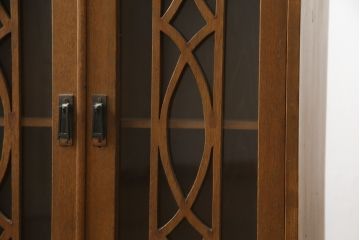 和製アンティーク　栓材　扉のデザインがお洒落な本箱(ブックケース、サイドキャビネット、収納棚、戸棚)(R-078621)