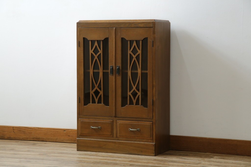 和製アンティーク　栓材　扉のデザインがお洒落な本箱　(R-078621)