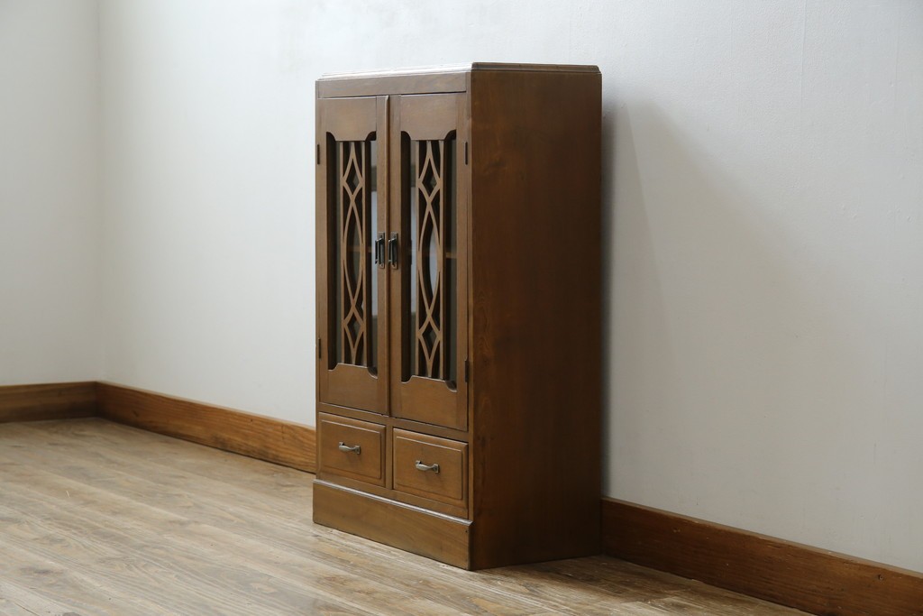 和製アンティーク　栓材　扉のデザインがお洒落な本箱　(R-078621)