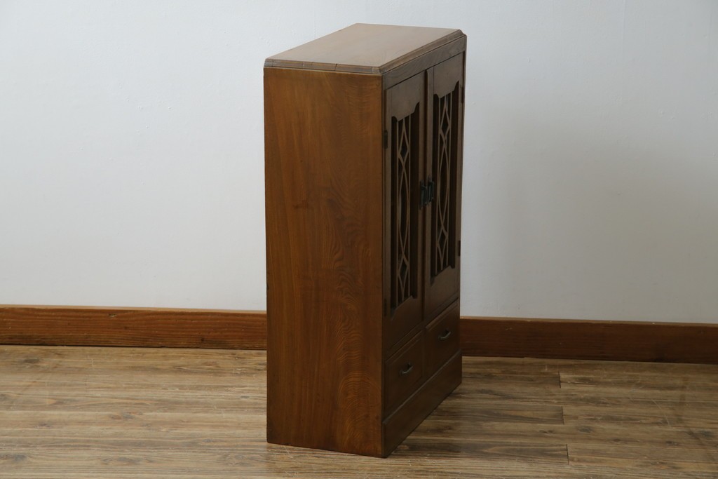 和製アンティーク　栓材　扉のデザインがお洒落な本箱　(R-078621)