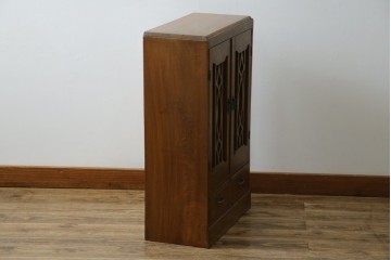 和製アンティーク　栓材　扉のデザインがお洒落な本箱　(R-078621)