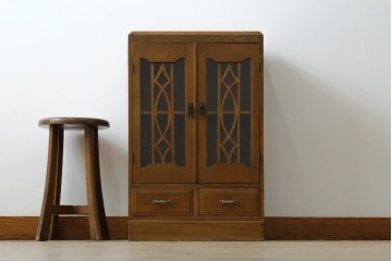 和製アンティーク　栓材　扉のデザインがお洒落な本箱　(R-078621)