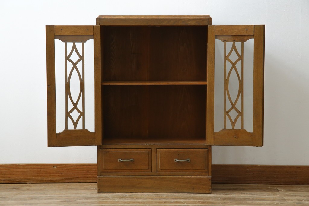 和製アンティーク　栓材　扉のデザインがお洒落な本箱　(R-078621)