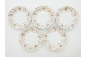 フランス　LIMOGES(リモージュ)　Georges Boyer(ジョルジュ ボワイエ)　バラの絵付けが上品なプレート5枚セット(薔薇、ローズ、磁器、金彩、深皿、小皿、洋食器)(R-078632)