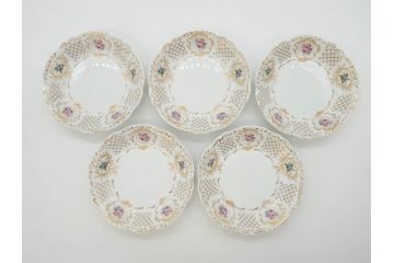 フランス　LIMOGES(リモージュ)　Georges Boyer(ジョルジュ ボワイエ)　バラの絵付けが上品なプレート5枚セット(薔薇、ローズ、磁器、金彩、深皿、小皿、洋食器)(R-078634)