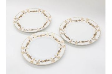 フランス　BERNARDAUD(ベルナルド)　LIMOGES(リモージュ)　マリー・テレーズ　細かな花のガーランドが装飾された優雅なプレート3枚セット(MARIE THERESE、リボン、花、フラワー、金彩、大皿、磁器、洋食器)(R-078636)