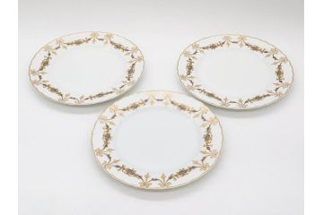 フランス　BERNARDAUD(ベルナルド)　LIMOGES(リモージュ)　マリー・テレーズ　細かな花のガーランドが装飾された優雅なプレート3枚セット(MARIE THERESE、リボン、花、フラワー、金彩、大皿、磁器、洋食器)(R-078636)