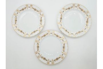 フランス　BERNARDAUD(ベルナルド)　LIMOGES(リモージュ)　マリー・テレーズ　細かな花のガーランドが装飾された優雅なプレート3枚セット(MARIE THERESE、リボン、花、フラワー、金彩、大皿、磁器、洋食器)(R-078636)