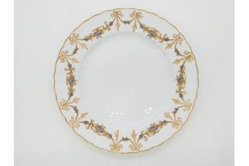 フランス　BERNARDAUD(ベルナルド)　LIMOGES(リモージュ)　マリー・テレーズ　細かな花のガーランドが装飾された優雅なプレート3枚セット(MARIE THERESE、リボン、花、フラワー、金彩、大皿、磁器、洋食器)(R-078636)