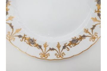 フランス　BERNARDAUD(ベルナルド)　LIMOGES(リモージュ)　マリー・テレーズ　細かな花のガーランドが装飾された優雅なプレート3枚セット(MARIE THERESE、リボン、花、フラワー、金彩、大皿、磁器、洋食器)(R-078636)