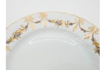 フランス　BERNARDAUD(ベルナルド)　LIMOGES(リモージュ)　マリー・テレーズ　細かな花のガーランドが装飾された優雅なプレート3枚セット(MARIE THERESE、リボン、花、フラワー、金彩、大皿、磁器、洋食器)(R-078636)
