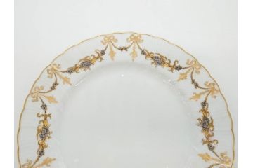 フランス　BERNARDAUD(ベルナルド)　LIMOGES(リモージュ)　マリー・テレーズ　細かな花のガーランドが装飾された優雅なプレート3枚セット(MARIE THERESE、リボン、花、フラワー、金彩、大皿、磁器、洋食器)(R-078636)