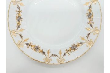 フランス　BERNARDAUD(ベルナルド)　LIMOGES(リモージュ)　マリー・テレーズ　細かな花のガーランドが装飾された優雅なプレート3枚セット(MARIE THERESE、リボン、花、フラワー、金彩、大皿、磁器、洋食器)(R-078636)
