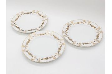 フランス　BERNARDAUD(ベルナルド)　LIMOGES(リモージュ)　マリー・テレーズ　細かな花のガーランドが装飾された優雅なプレート3枚セット(MARIE THERESE、リボン、花、フラワー、金彩、中皿、大皿、磁器、洋食器)(R-078637)