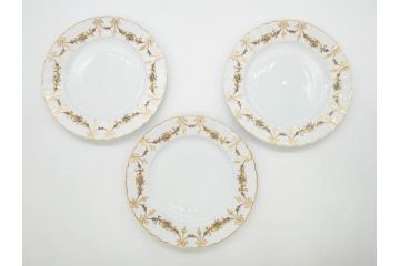 フランス　BERNARDAUD(ベルナルド)　LIMOGES(リモージュ)　マリー・テレーズ　細かな花のガーランドが装飾された優雅なプレート3枚セット(MARIE THERESE、リボン、花、フラワー、金彩、中皿、大皿、磁器、洋食器)(R-078637)