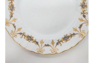 フランス　BERNARDAUD(ベルナルド)　LIMOGES(リモージュ)　マリー・テレーズ　細かな花のガーランドが装飾された優雅なプレート3枚セット(MARIE THERESE、リボン、花、フラワー、金彩、中皿、大皿、磁器、洋食器)(R-078637)