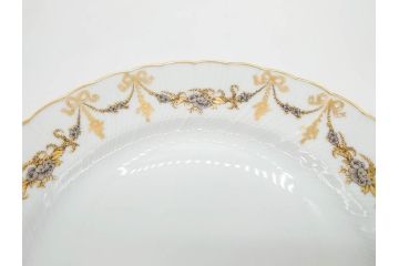 フランス　BERNARDAUD(ベルナルド)　LIMOGES(リモージュ)　マリー・テレーズ　細かな花のガーランドが装飾された優雅なプレート3枚セット(MARIE THERESE、リボン、花、フラワー、金彩、中皿、大皿、磁器、洋食器)(R-078637)