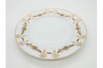 フランス　BERNARDAUD(ベルナルド)　LIMOGES(リモージュ)　マリー・テレーズ　細かな花のガーランドが装飾された優雅なプレート3枚セット(MARIE THERESE、リボン、花、フラワー、金彩、中皿、大皿、磁器、洋食器)(R-078637)