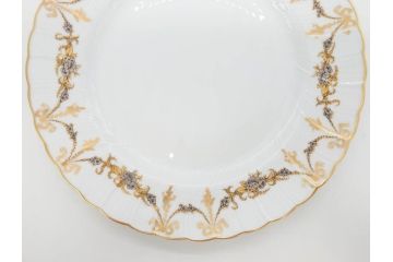 フランス　BERNARDAUD(ベルナルド)　LIMOGES(リモージュ)　マリー・テレーズ　細かな花のガーランドが装飾された優雅なプレート3枚セット(MARIE THERESE、リボン、花、フラワー、金彩、中皿、大皿、磁器、洋食器)(R-078637)