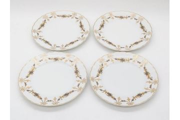 フランス　BERNARDAUD(ベルナルド)　LIMOGES(リモージュ)　マリー・テレーズ　細かな花のガーランドが装飾された優雅なプレート4枚セット(MARIE THERESE、リボン、花、フラワー、金彩、中皿、磁器、洋食器)(R-078638)