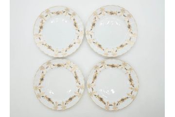 フランス　BERNARDAUD(ベルナルド)　LIMOGES(リモージュ)　マリー・テレーズ　細かな花のガーランドが装飾された優雅なプレート4枚セット(MARIE THERESE、リボン、花、フラワー、金彩、中皿、磁器、洋食器)(R-078638)