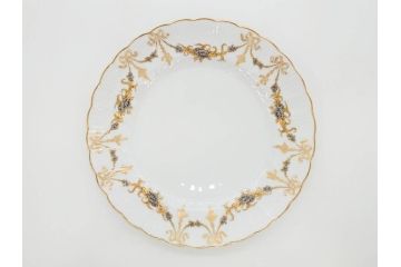 フランス　BERNARDAUD(ベルナルド)　LIMOGES(リモージュ)　マリー・テレーズ　細かな花のガーランドが装飾された優雅なプレート4枚セット(MARIE THERESE、リボン、花、フラワー、金彩、中皿、磁器、洋食器)(R-078638)