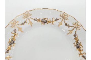 フランス　BERNARDAUD(ベルナルド)　LIMOGES(リモージュ)　マリー・テレーズ　細かな花のガーランドが装飾された優雅なプレート4枚セット(MARIE THERESE、リボン、花、フラワー、金彩、中皿、磁器、洋食器)(R-078638)