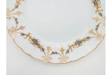 フランス　BERNARDAUD(ベルナルド)　LIMOGES(リモージュ)　マリー・テレーズ　細かな花のガーランドが装飾された優雅なプレート4枚セット(MARIE THERESE、リボン、花、フラワー、金彩、中皿、磁器、洋食器)(R-078638)